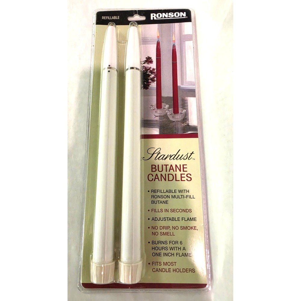 Ronson Stardust White Butane Candles Adjustable Flame Refillable NEW
